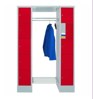Offene Garderobe mit Schließfachschränken, Abteilbreite 400 mm, 1850 x 1400 x 500 mm, RAL 5010 - Enzianblau 
