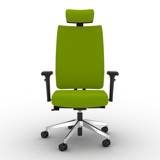 Drehstuhl F1 mit hoher Rückenlehne und Nackenstütze, mit Sitzhöhen-, Sitztiefen- u. dynamischer Sitzneigeverstellung, Grün 