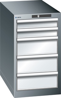 Lista Schubladenschrank, 5 Schubladen, Typ 18 x 36E, 700 x 411 x 725 mm, NCS 6502 - grau metallic, Fachlast 75 kg 