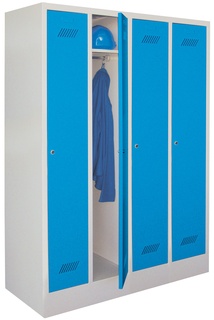 Garderobenschrank mit Sockel, 4 Abteile mit Zylinderschloss, Türen RAL 5010 - enzianblau, 1850 x 1630 x 500 mm, RAL 5010 - Enzianblau 