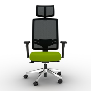Drehstuhl F1 mit Netzrücken und Nackenstütze, mit Sitzhöhen-, Sitztiefen- u. dynamischer Sitzneigeverstellung, Grün 