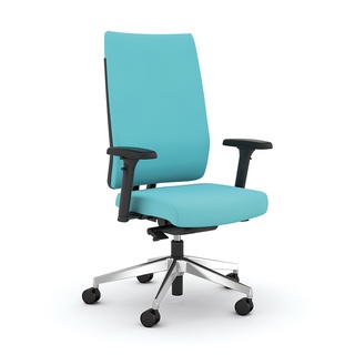 Drehstuhl F1 mit hoher Rückenlehne, mit Sitzhöhen-, Sitztiefen- u. dynamischer Sitzneigeverstellung, Hellblau 