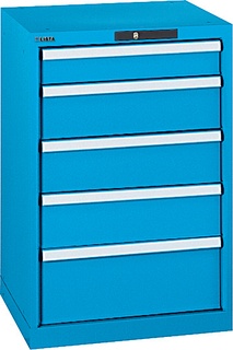 Lista Schubladenschrank, 5 Schubladen, Typ 27 x 27E, 850 x 564 x 572 mm, RAL 5010 - enzianblau, Fachlast 75 kg 