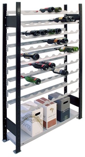 Weinregal, Grundregal, für 96 Flaschen, 2300 x 1000 x 250 mm, 12 Böden, Rahmen schwarz / Einsätze silber beschichtet, Feldlast 1100 kg 