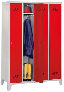 Garderobenschrank mit Füßen, 4 Abteile mit Zylinderschloss, Türen RAL 5010 - enzianblau, 1850 x 1630 x 500 mm, RAL 5010 - Enzianblau 