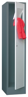 Wäschesammelschrank, mit Sockel und Zylinderschloss, 1850 x 400 x 500 mm, RAL 7035 - Lichtgrau / RAL 3000 Feuerrot 