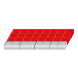Einsatzkästen für Schubladenschrank - Set 2, 24 Stück 107 x 107 x 63 mm rot, 16 Stück 107 x 51 x 63 mm grau 