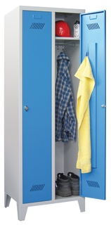 Garderobenschrank mit Füßen, 2 Abteile mit Zylinderschloss, Türen RAL 5010 - enzianblau, 1850 x 830 x 500 mm, RAL 5010 - Enzianblau 