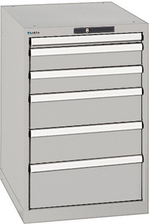 Lista Schubladenschrank, 6 Schubladen, Typ 27 x 36E, 850 x 564 x 725 mm, NCS 6502 - grau metallic, Fachlast 75 kg 