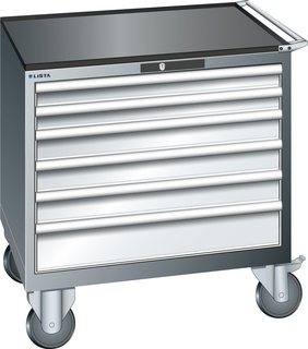 Lista Schubladenschrank, 6 Schubladen, fahrbare Ausführung, Typ 45 x 36E, 962 x 870 x 725 mm, NCS 6502 - grau metallic, Fachlast 75 kg 