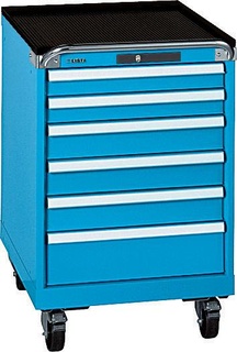 Lista Schubladenschrank, 6 Schubladen, fahrbare Ausführung, Typ 27 x 27E, 840 x 564 x 572 mm, RAL 5005 - signalblau, Fachlast 75 kg 