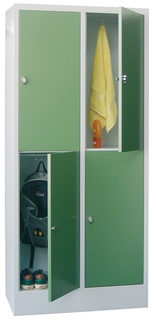 Schließfachschrank mit Sockel, Abteilbreite 400 mm, Fächer: 2 breit x 2 hoch, Zylinderschloss, 1850 x 830 x 500 mm, RAL 2004 - Reinorange 