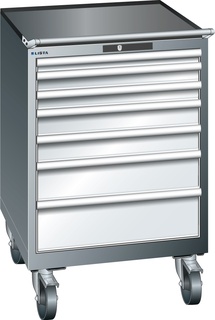 Lista Schubladenschrank, 7 Schubladen, fahrbare Ausführung, Typ 36 x 36E, 1112 x 717 x 725 mm, NCS 6502 - grau metallic, Fachlast 75 kg 