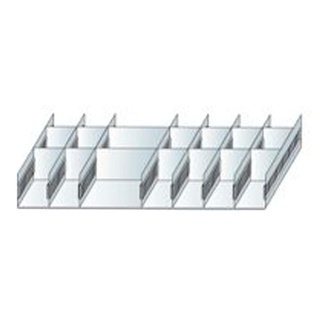 Schlitzwannen-Set 4 für Schubladenhöhe 200 mm, 1 Schlitzwanne 214 x 70 mm mit je 2 Trennstegen, 6 Schlitzwannen 107 x 70 mm mit je 2 Trennstegen, verzinkt 