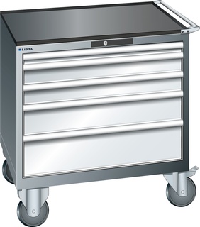 Lista Schubladenschrank, 5 Schubladen, fahrbare Ausführung, Typ 45 x 36E, 962 x 870 x 725 mm, NCS 6502 - grau metallic, Fachlast 75 kg 