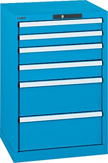 Lista Schubladenschrank, 6 Schubladen, Typ 27 x 27E, 850 x 564 x 572 mm, RAL 5019 - capriblau, Fachlast 75 kg 