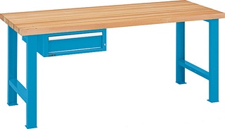 Lista Werkbank, Platte: Buche, Typ 27 x 36E, 850 x 2000 x 800 mm, RAL 5012 - lichtblau 