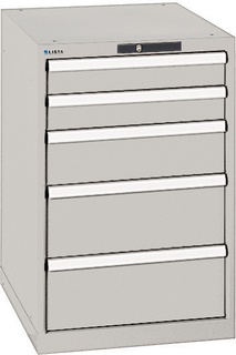 Lista Schubladenschrank, 5 Schubladen, Typ 27 x 36E, 850 x 564 x 725 mm, NCS 6502 - grau metallic, Fachlast 75 kg 