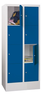 Schließfachschrank mit Sockel, Abteilbreite 300 mm, Fächer: 2 breit x 4 hoch, Zylinderschloss, 1518 x 630 x 500 mm, RAL 5010 - Enzianblau 