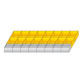 Einsatzkästen für Schubladenschrank - Set 3, 16 Stück 107 x 162 x 63 mm gelb, 16 Stück 107 x 51 x 63 mm grau 
