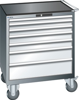 Lista Schubladenschrank, 7 Schubladen, fahrbare Ausführung, Typ 45 x 36E, 1112 x 870 x 725 mm, NCS 6502 - grau metallic, Fachlast 75 kg 