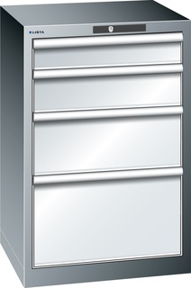 Lista Schubladenschrank, 4 Schubladen, Typ 27 x 27E, 850 x 564 x 572 mm, NCS 6502 - grau metallic, Fachlast 75 kg 