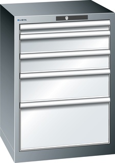 Lista Schubladenschrank, 5 Schubladen, Typ 27 x 27E, 800 x 564 x 572 mm, NCS 6502 - grau metallic, Fachlast 75 kg 