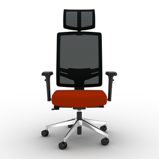 Drehstuhl F1 mit Netzrücken und Nackenstütze, mit Sitzhöhen- u. Sitztiefenverstellung, Rot 