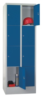 Schließfachschrank mit Sockel, Abteilbreite 300 mm, Fächer: 2 breit x 4 hoch, Zylinderschloss, 1850 x 630 x 500 mm, RAL 6011 - Resedagrün 