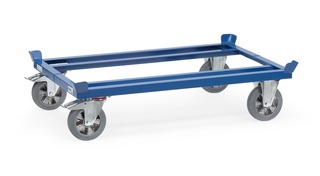Fetra Paletten-Fahrgestell, Tragkraft 1200 kg, 1210 x 810 mm, Elastic-Vollgummiräder, blau