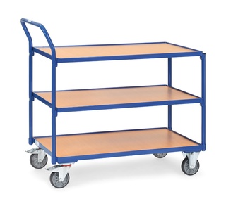 Fetra Tischwagen mit 3 Böden, Griff hochstehend, blau,